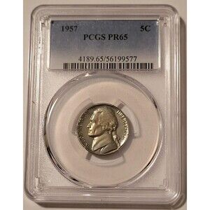 1957 Jefferson Nickel Proof PR65 PCGS Light Toning